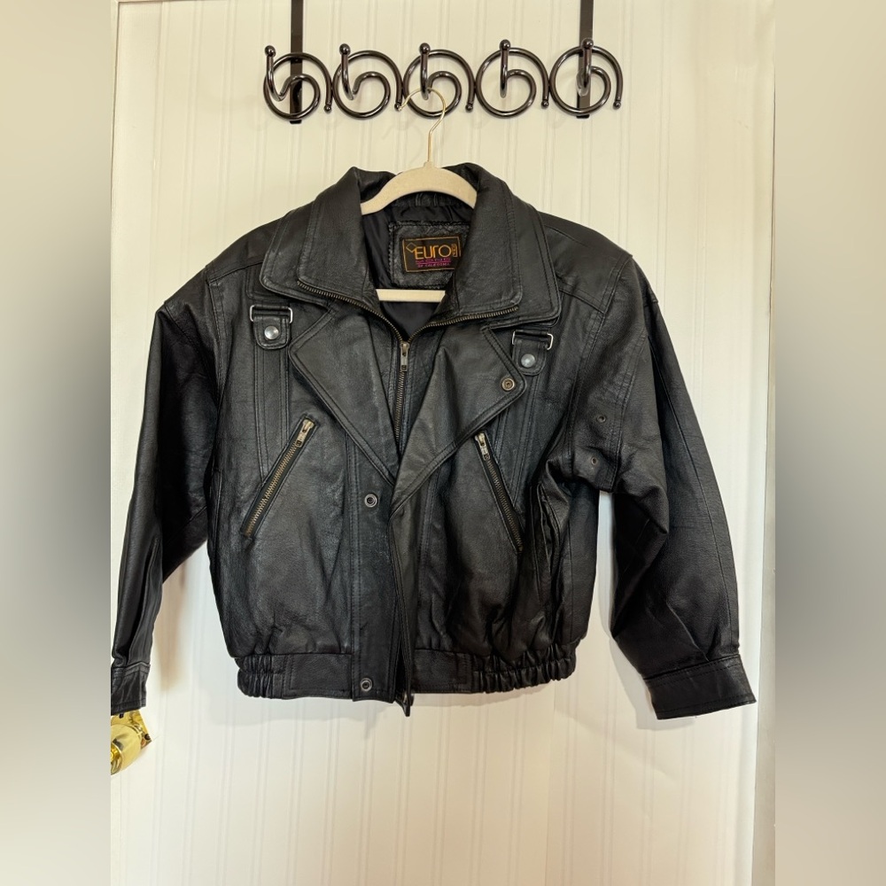 Euro Mond Of California‎ Black Genuine Leather Motorcycle Jacket Sz S